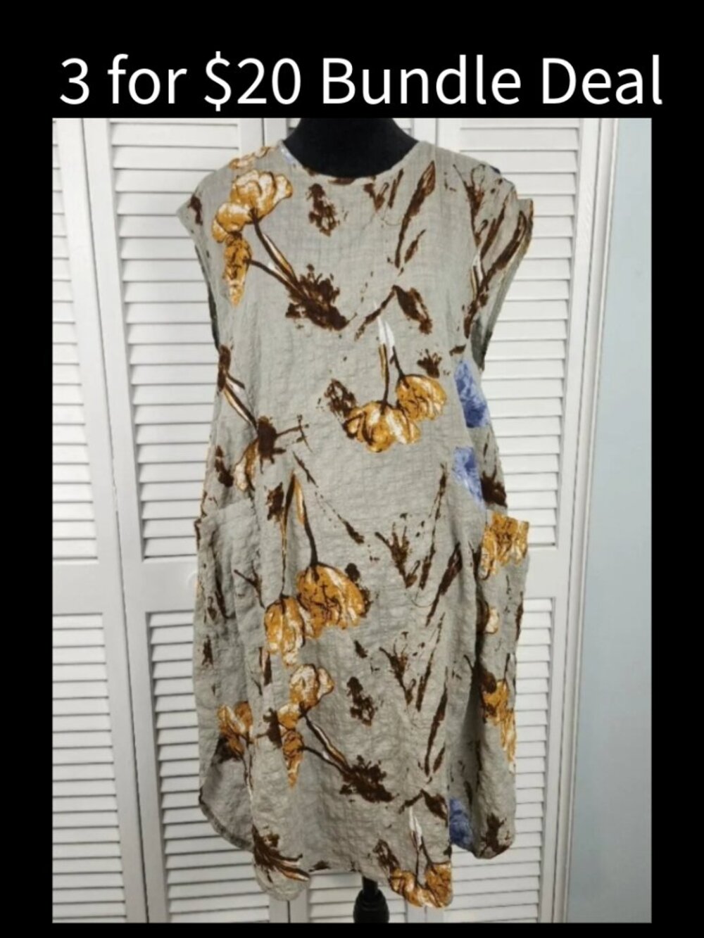 Zanzea Floral Dress Medium Gray Sleeveless Boho Cruise Vacation Kaftan Porch